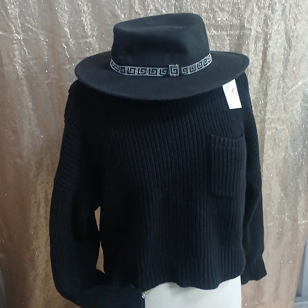 Bnwt Windsor Black Fedora with Crystal Beaded Band - 1 Sz Fits Most - Picture 3 of 7